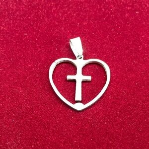 Silver Heart Cross Necklace Pendant